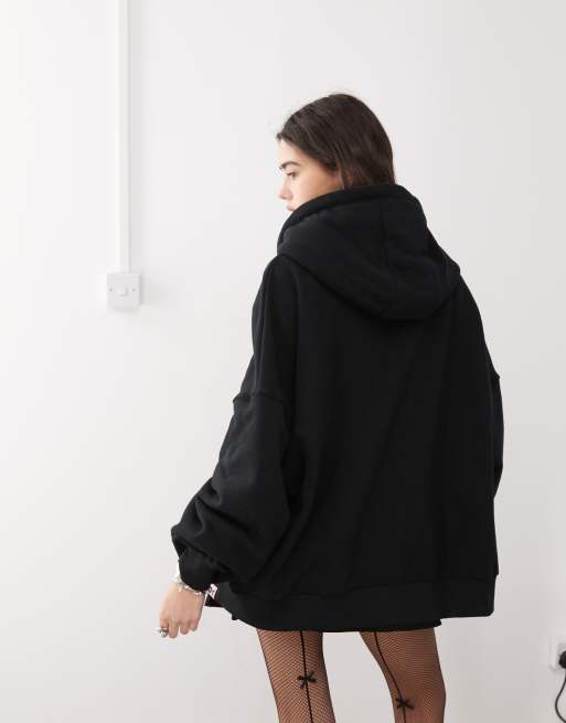 Minga London black ascii cat studded zip up hoodie in black | ASOS