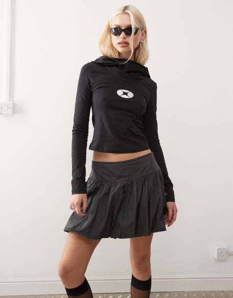 Minga London black hooded long sleeve top with silver logo - view 1