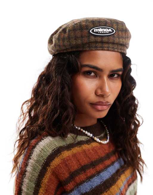 Minga London brown plaid beret