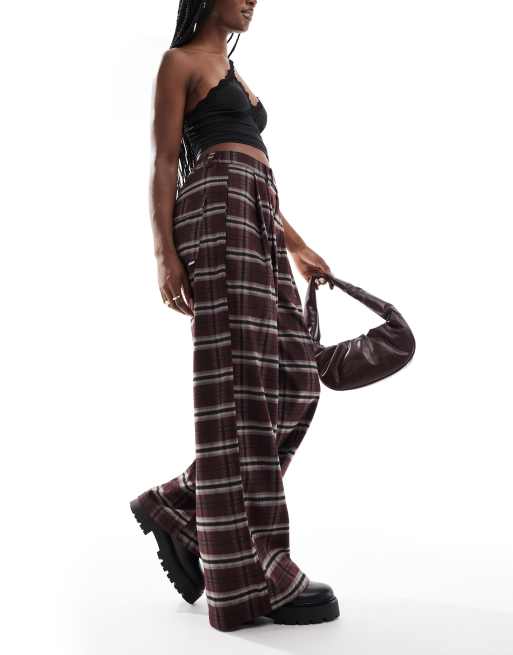 Minga London burgundy plaid baggy trousers
