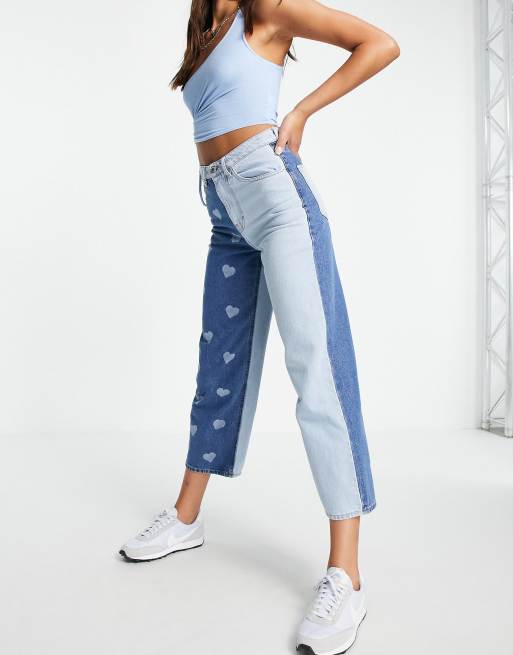 Minga London - Contrasterende mom jeans met hartjesprint, deel van co-ord set
