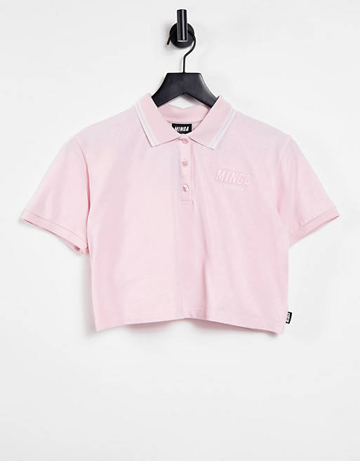 Minga London cropped polo top with logo chest