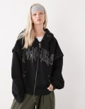 [Minga] Minga London eyelet patch zip-up hoodie in black S/M BLACK