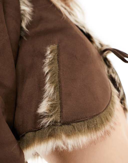 Minga London☆ TAWNEE FUR SUEDE CROPPED JACKET Minga London faux suede crop jacket with fur trim in brown