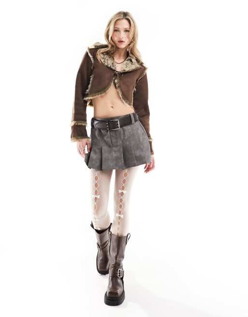Minga London☆ TAWNEE FUR SUEDE CROPPED JACKET Minga London faux suede crop jacket with fur trim in brown