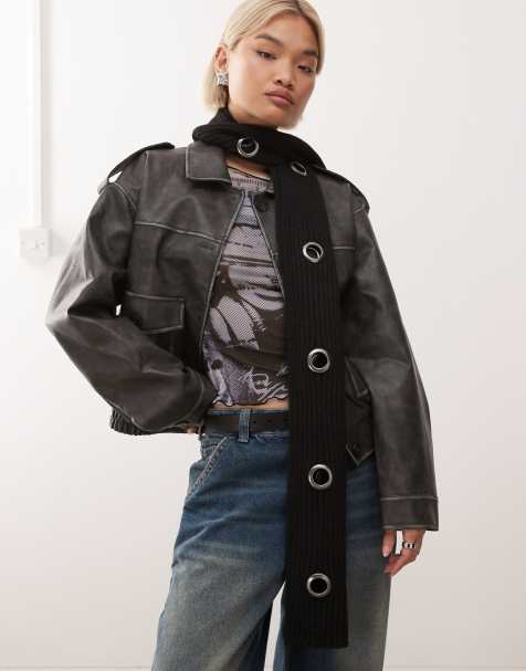 Minga London fuzzy knit eyelet scarf in black - view 1