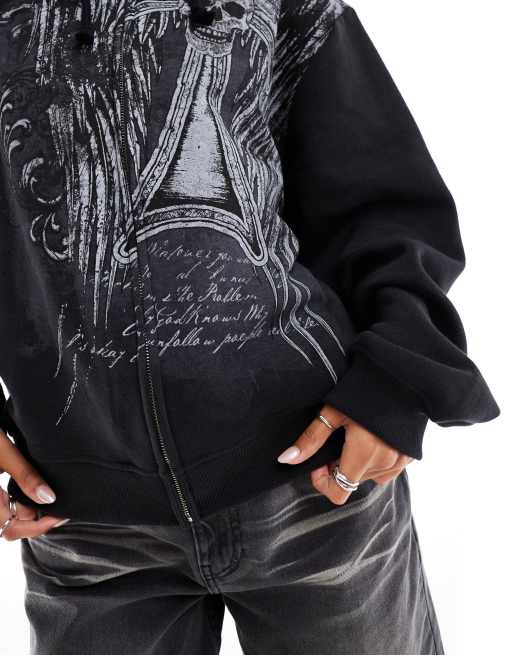 Minga London gothic cross oversized zip up hoodie in black | ASOS