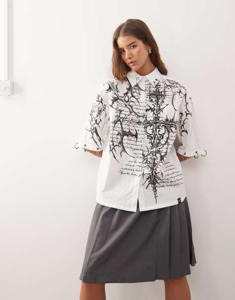 Minga London graphic pierced oversized shirt in white - view 1