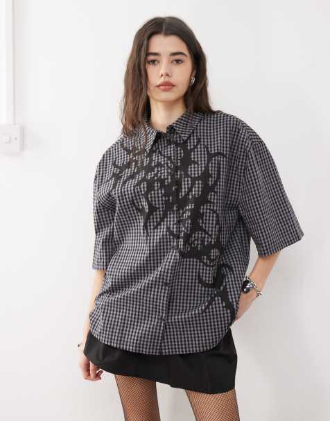 Minga London graphic print shirt in gray and black plaid - view 1