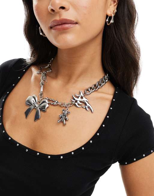 Minga London grunge chunky pendants necklace in silver, 2 of 4