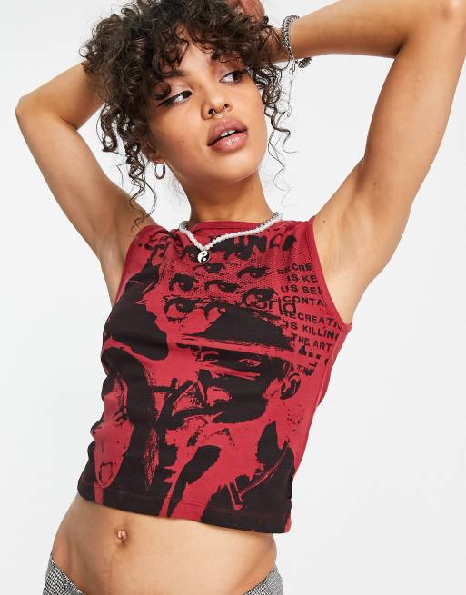 Minga London grunge collage vest in red