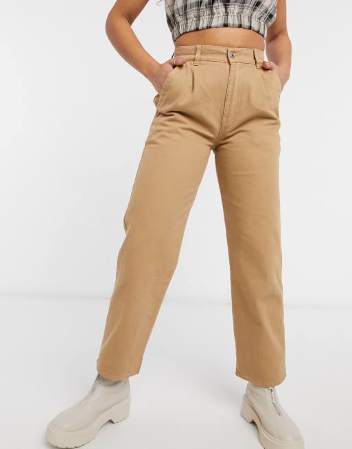 Minga London - Højtaljede mom-jeans i beige denim, 4 af 4