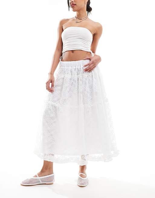 Minga London lace tiered maxi skirt in off white | ASOS Minga London lace tiered maxi skirt in off white | ASOS