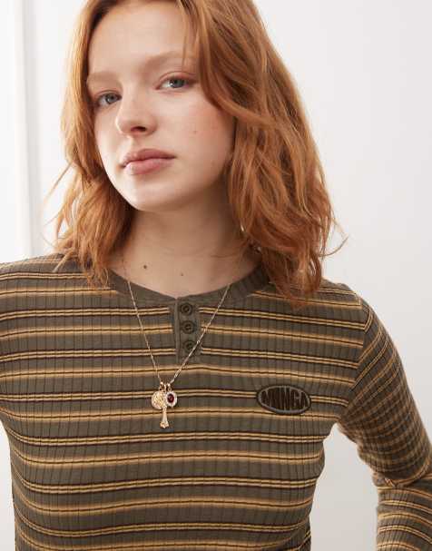 Minga London long sleeve top in green stripe - view 1