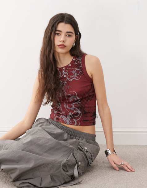 Minga London lost grunge print tank top with grommets in red - view 1