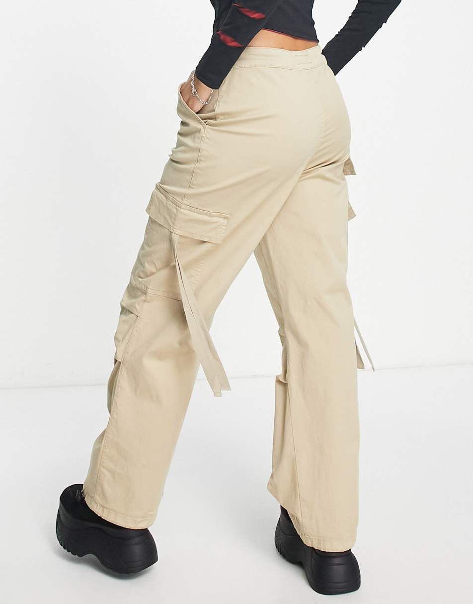 Minga London low rise cotton cargo tech pants in beige