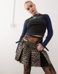 [Minga] Minga London low rise mini pleated skirt in leopard print-Multi W28 LEOPARD