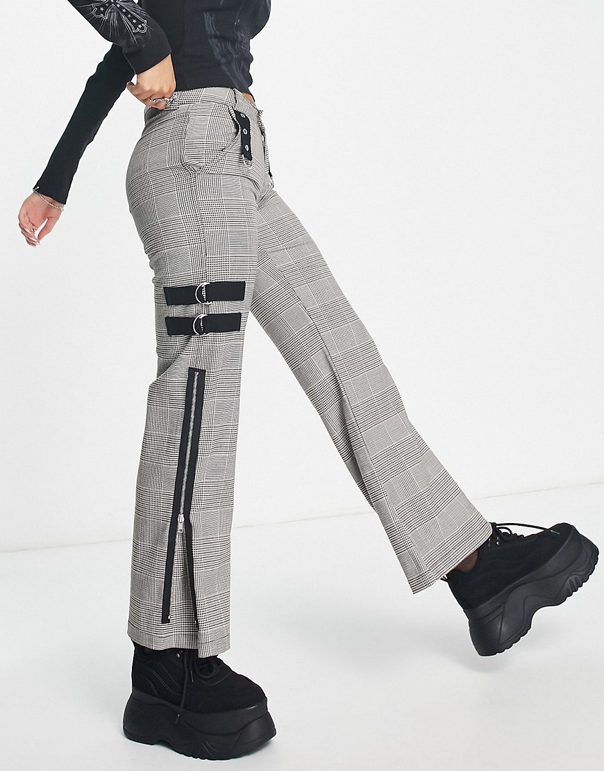 Minga London low rise plaid cargo trousers in grey-Multi
