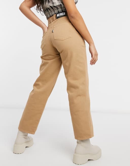 Minga London - Mom jeans met hoge taille van beige denim, 2 van 4