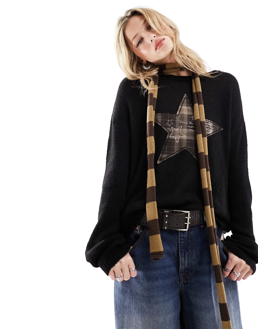 Minga London multi stripe knit skinny scarf in brown