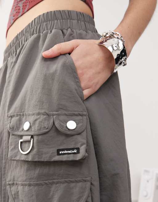 Minga London nylon bubble midi skirt in gray | ASOS
