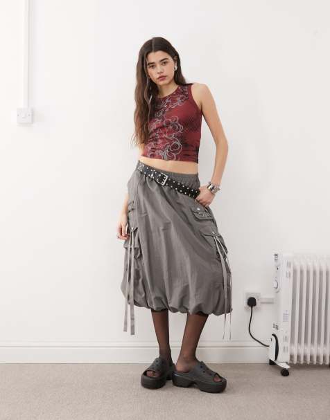 Minga London nylon puff midi skirt in grey - view 1