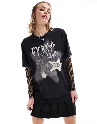 Minga London oversized grunge graphic t-shirt with star patch in black - ASOS Price Checker