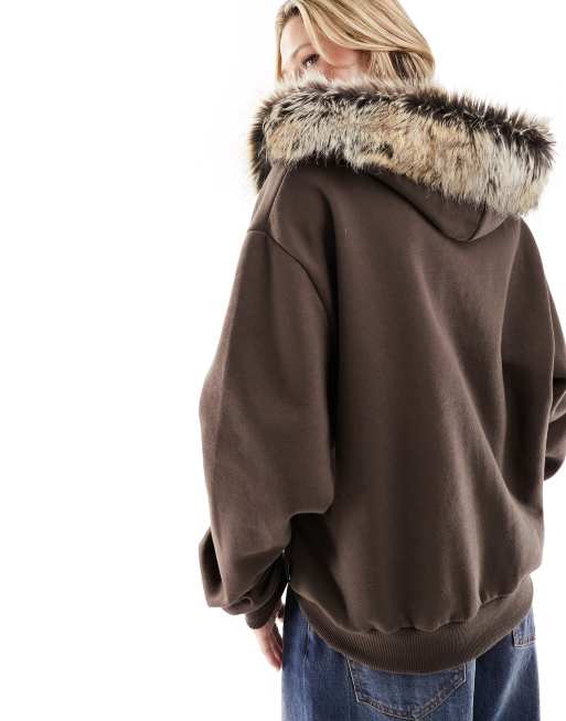 Brown fluffy hoodie online