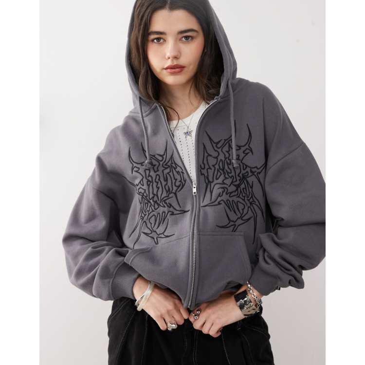 Minga London oversized ink zip up hoodie in gray | ASOS