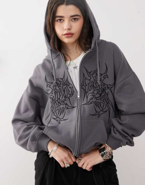 Minga London oversized ink zip up hoodie in grey - view 1
