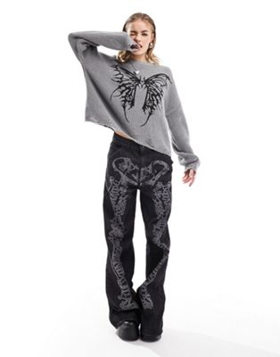 Minga London oversized knitted jumper with butterfly motif in grey - ASOS Price Checker