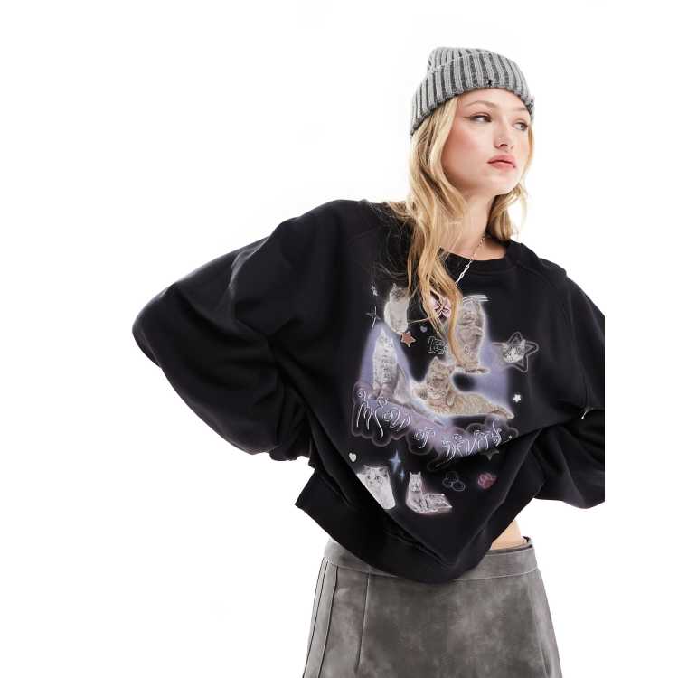 Minga London oversized sweatshirt with mix cat graphic in washed