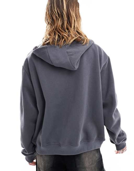 Minga London oversized zip up hoodie with butterfly grunge graphic in  charcoal