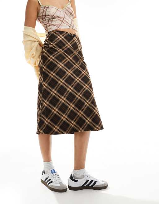 Fitted plaid midi skirt best sale