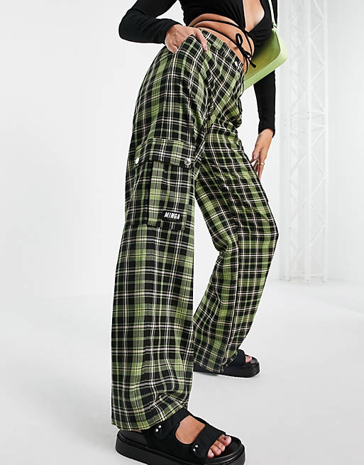 Trousers & Leggings Minga London relaxed cargo trousers in plaid 