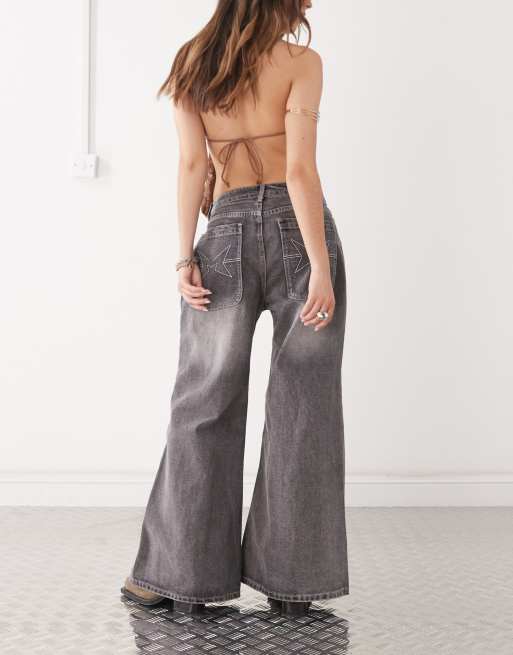 Minga London seam detail washed baggy jeans in black, 2 of 5