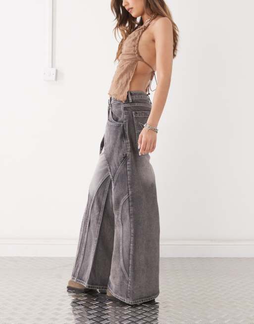 Minga London seam detail washed baggy jeans in black, 3 of 5