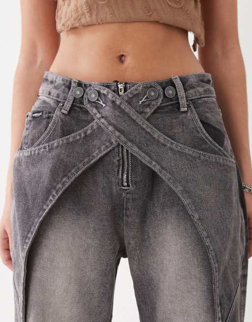Minga London seam detail washed baggy jeans in black, 5 of 5