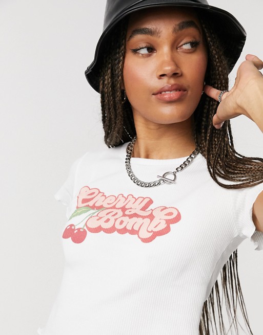 Minga London shrunken crop top with cherry bomb embroidery