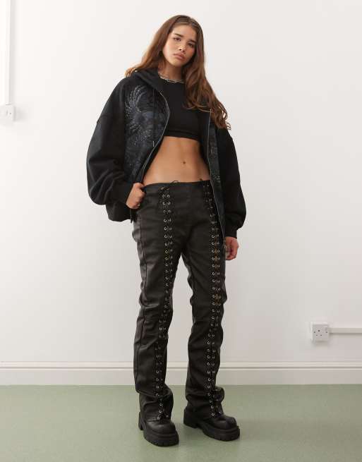 Minga London skull studded graphic zip up hoodie in black | ASOS
