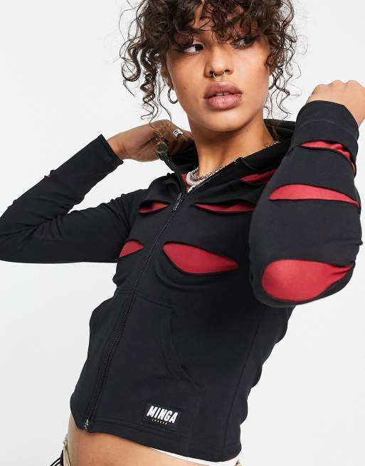 Minga London slash detail grunge Y2K hoodie in black | ASOS