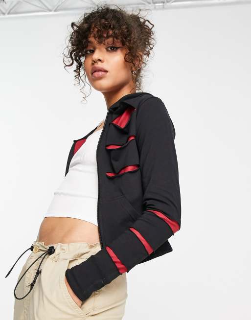 Minga London slash detail grunge Y2K hoodie in black | ASOS