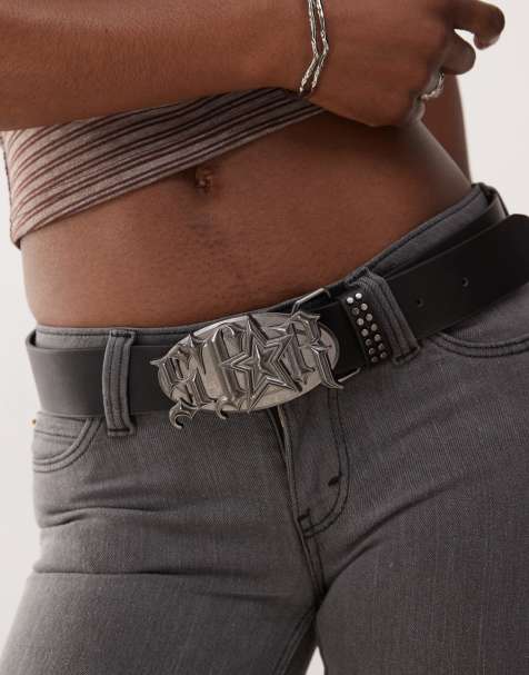 Minga London star black plate buckle faux leather belt - view 1