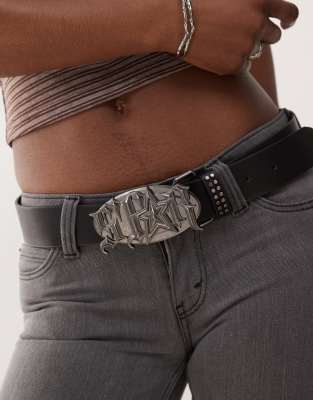 Minga London star plated buckle faux leather belt un black