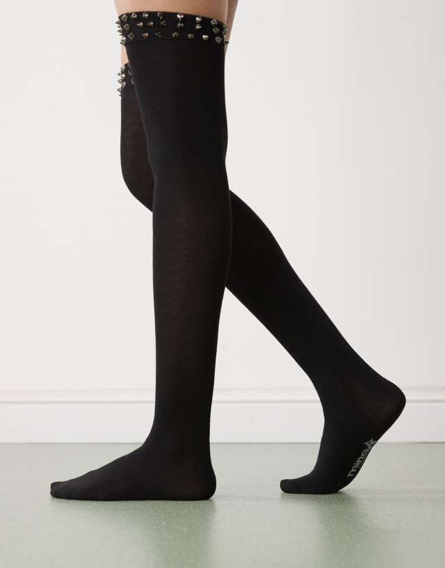 Minga London studded over the knee socks in black | ASOS