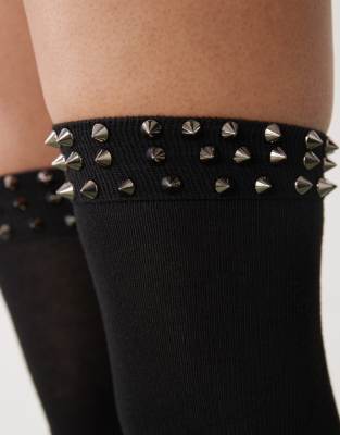 Minga London Studded Over The Knee Socks In Black