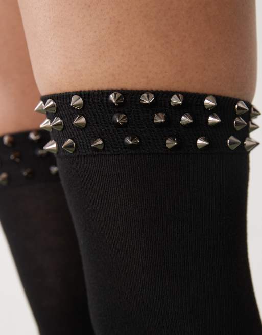 Minga London studded over the knee socks in black | ASOS