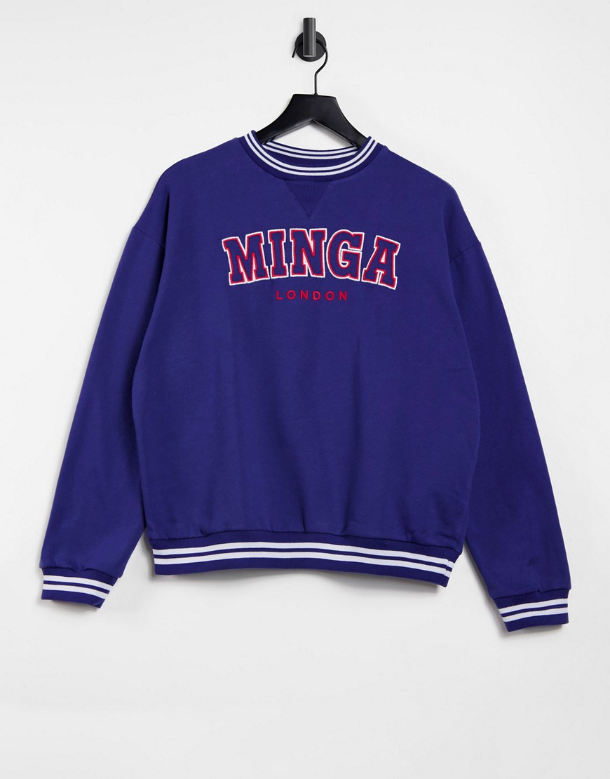 Minga London – Sweatshirt i oversize med kontrasterande kanter med broderad logga-Blå