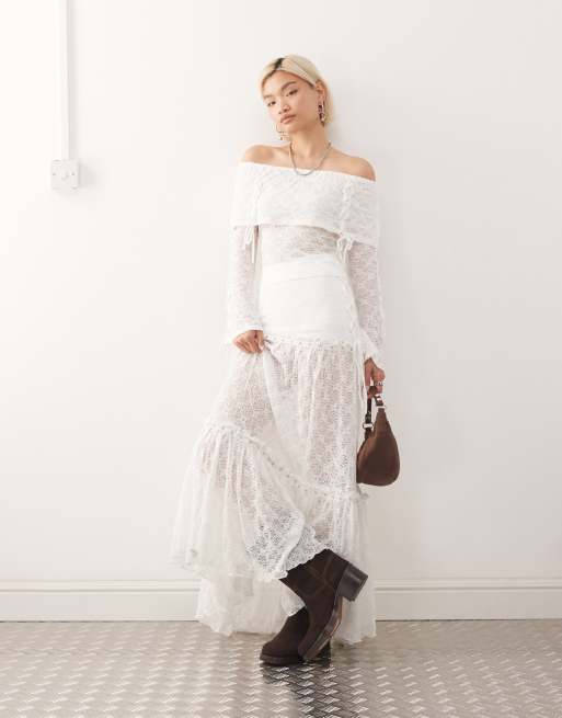 Minga London textured lace off shoulder top in off white, 2 of 4