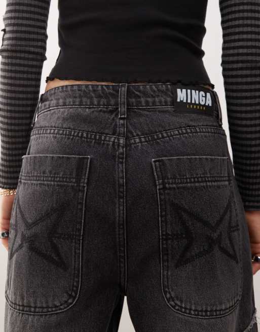 Minga London washed distressed baggy jeans with star graphic in